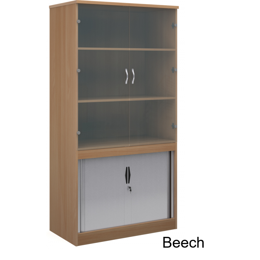 Systems Combination Bookcase With Horizontal Tambour & Glass Doors